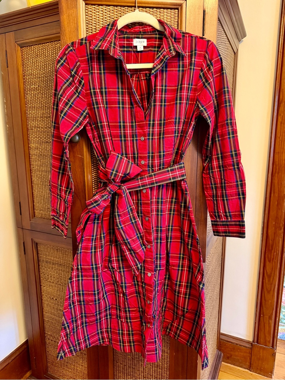 J. Crew Red Tartan Dress with Waist Tie
